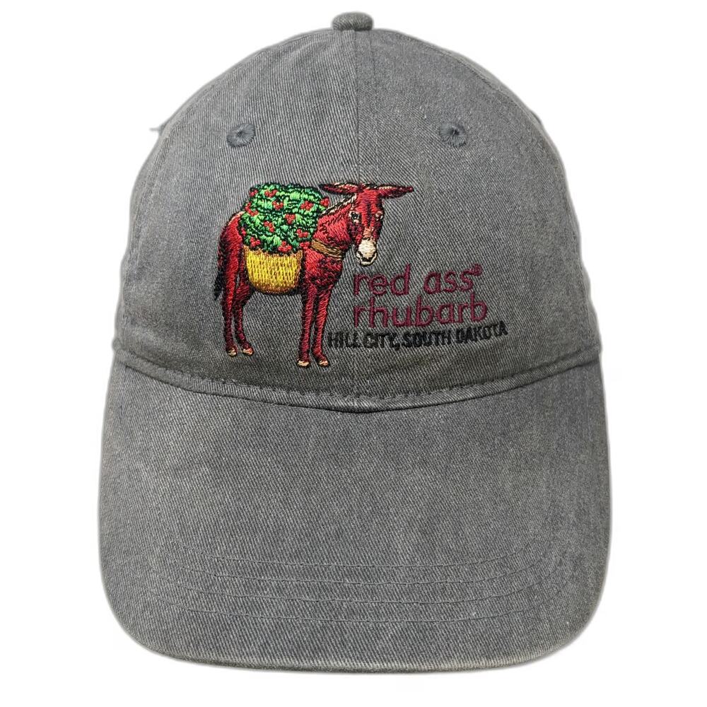 Authentic Pigment Gray Baseball Cap One Size Red Ass Rhubarb Hill City Logo Hat